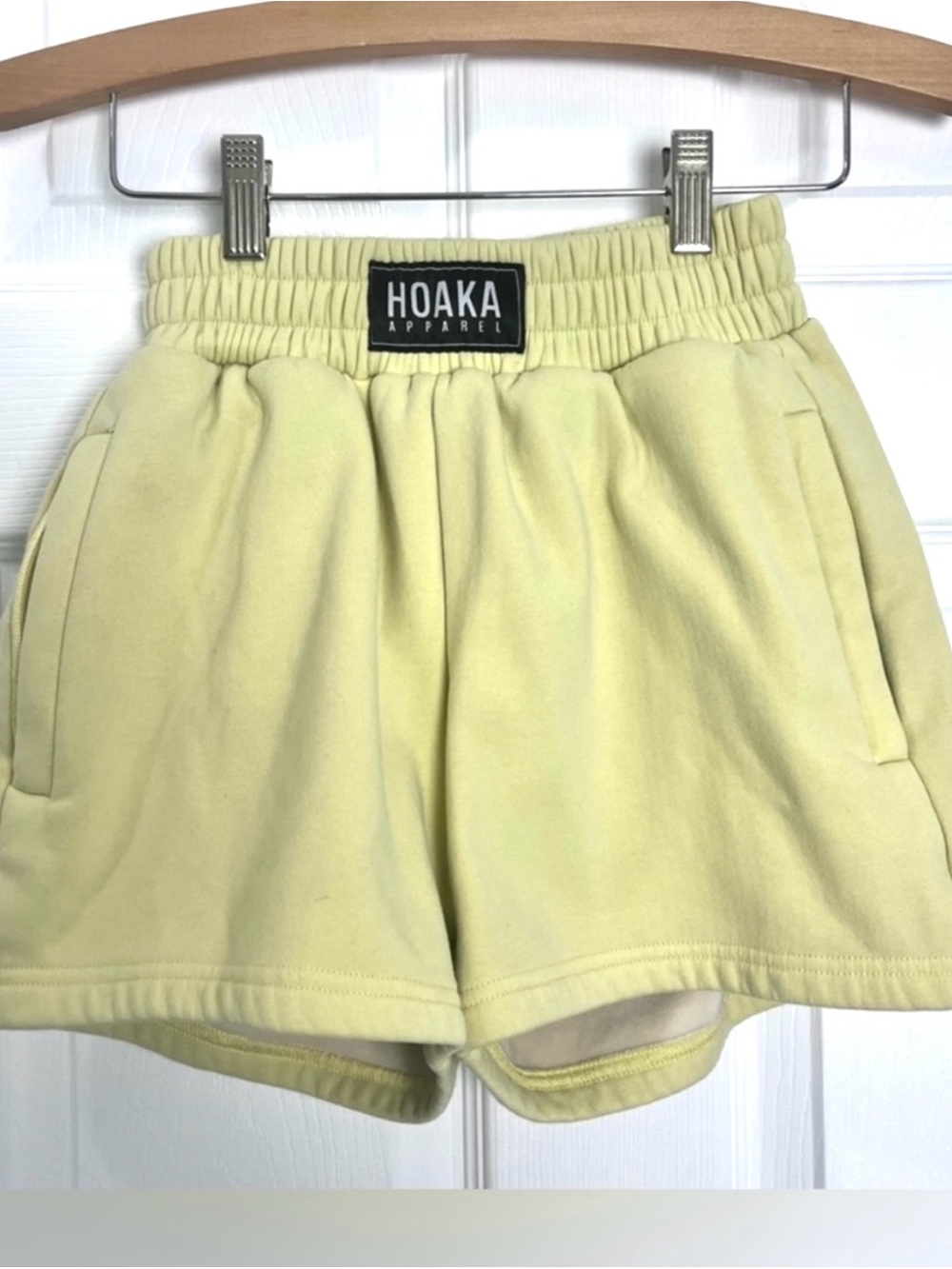 Hoaka Organic Cotton Fleece Lounge Shorts Light Yellow Lime Tone Zip Pockets XS